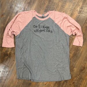 Next Level Apparel Gray and Pink Tee - GREAT FOR VALENTINE’S DAY!!
